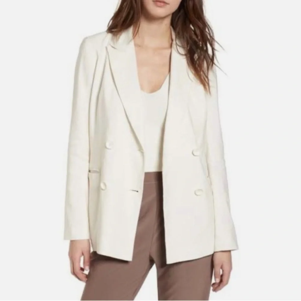 LEITH white Double-Breasted linen blend Blazer size large classic - Picture 1 of 8